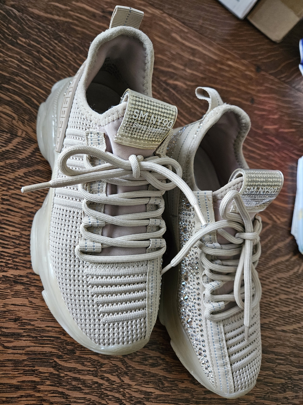 Steve Madden Maxima Rhinestone Chunky Sneakers Taupe Size 5.5M